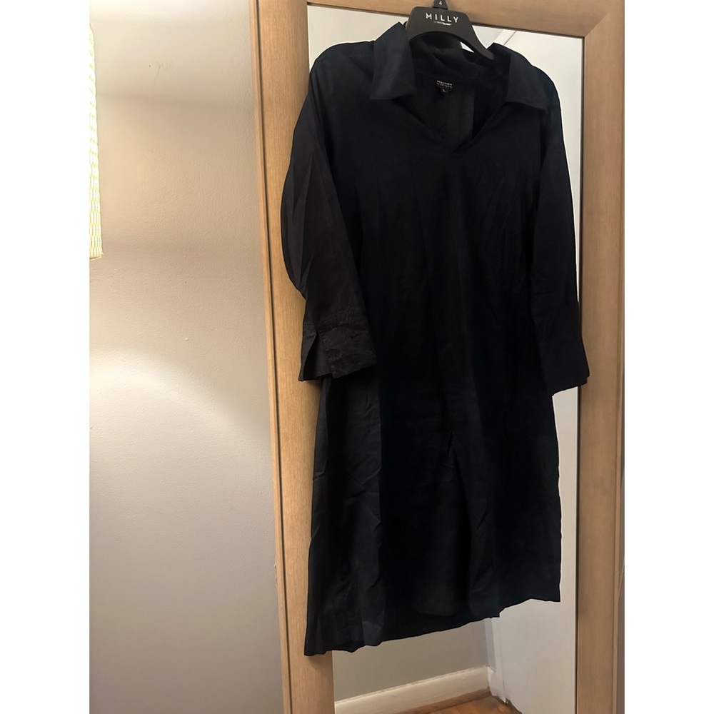 Meg Cohen Black Cotton Dress W/ Collard